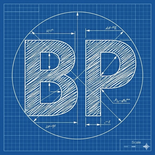 SC Blueprint Bot icon — the letters BP drawn as a blueprint sketch